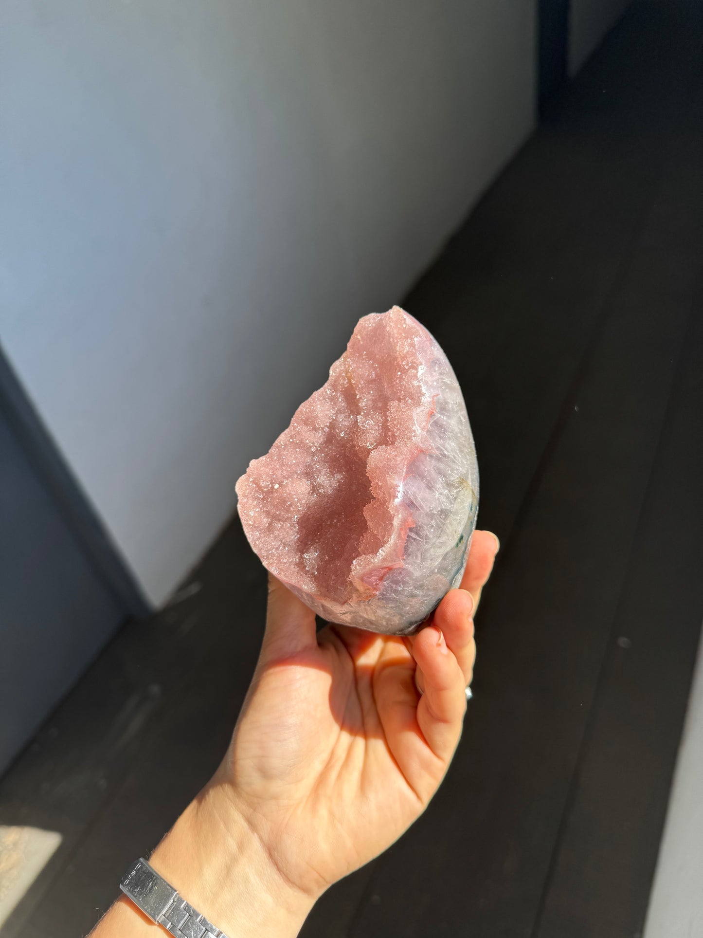 Pink baby quartz cut base