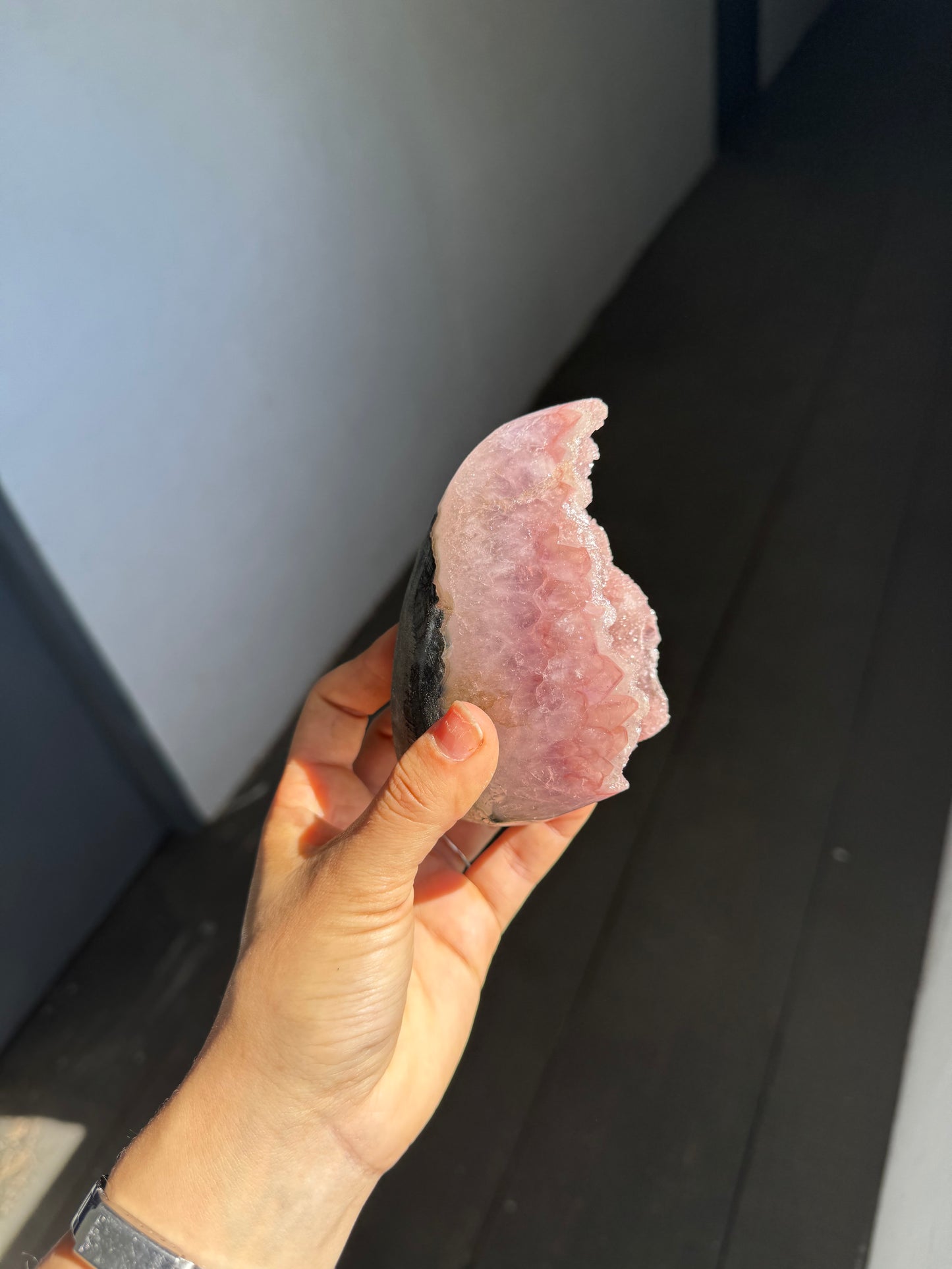 Pink baby quartz cut base