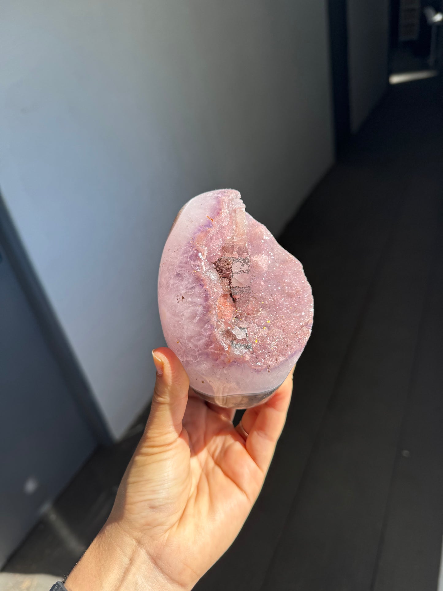 Baby pink calcite amethyst piece
