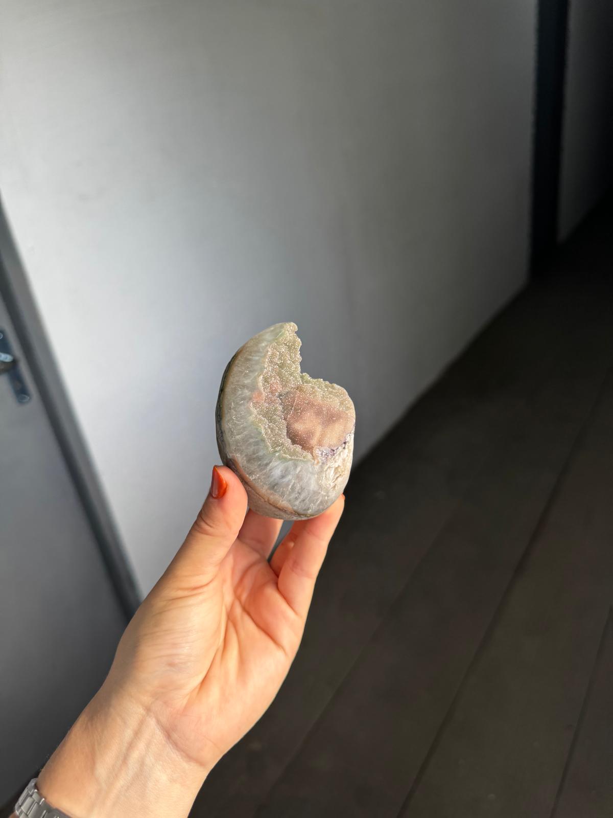 Mini green calcite cut base
