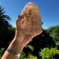 Peach quartz rainbow cut base