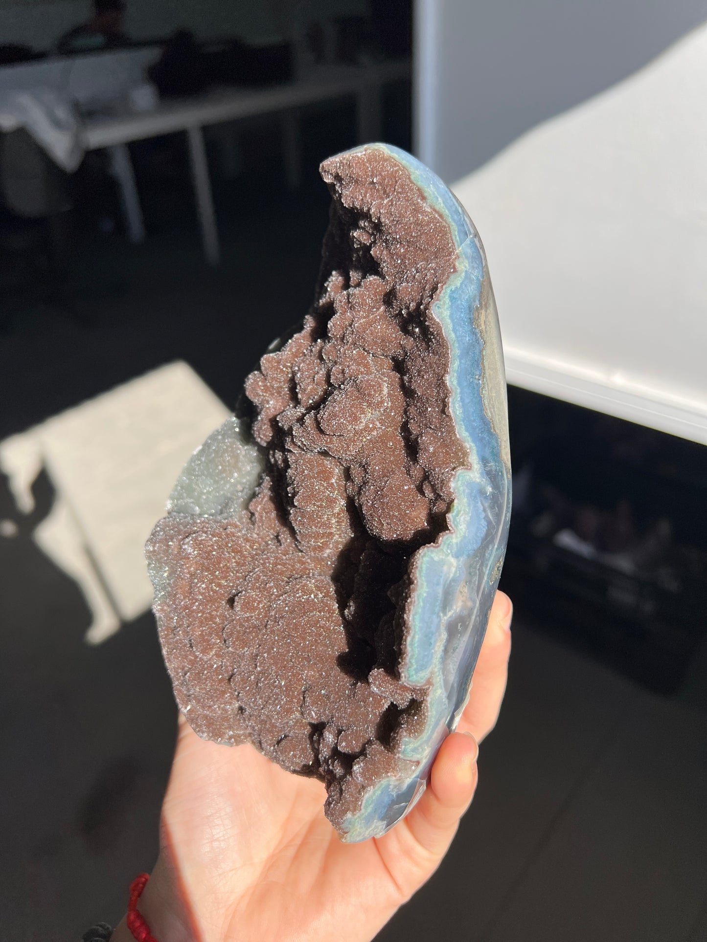 Blue agate body burgundy piece