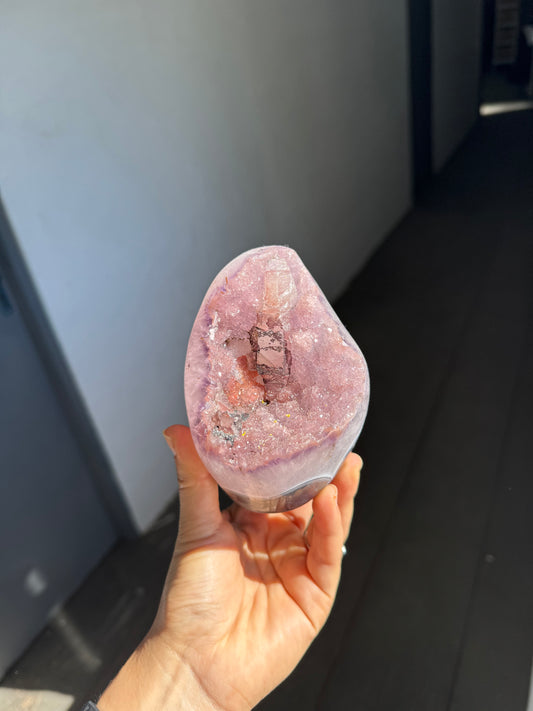 Baby pink calcite amethyst piece