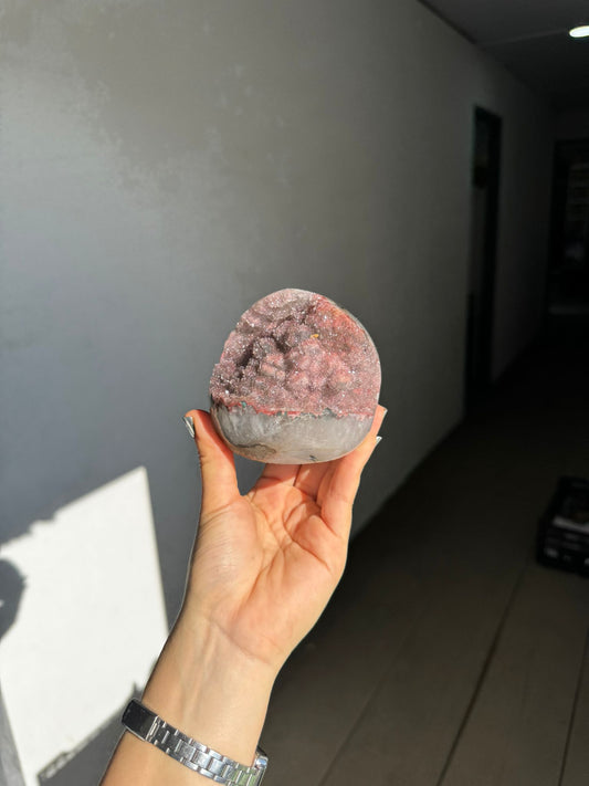 Pink rainbow quartz cut base