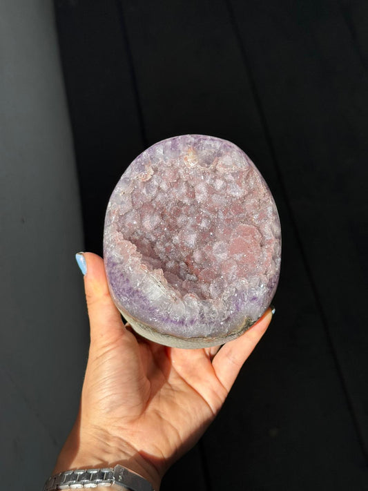 Pink rainbow amethyst cut base